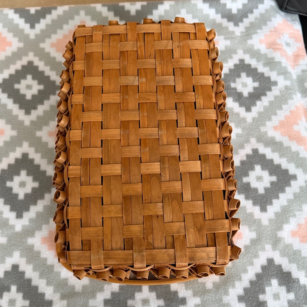 Vintage Tan wooden striped Woven Basket - Picture 6 of 9